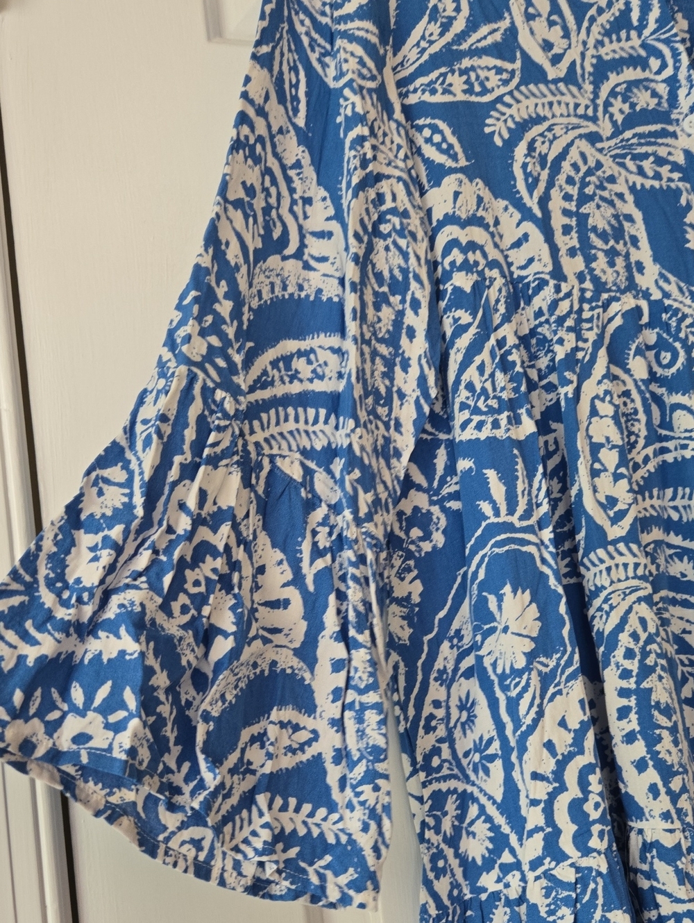 Blue & White Paisley Cotton Blend Tiered Dress Size 12–14 - Picture 6 of 8